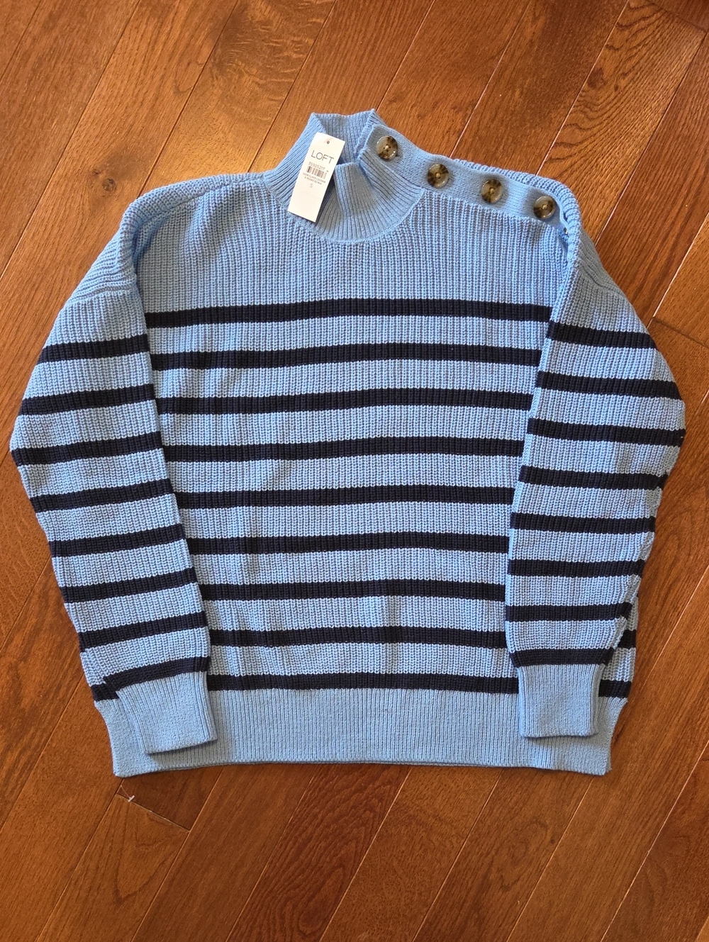 LOFT Striped Button-Shoulder Sweater
